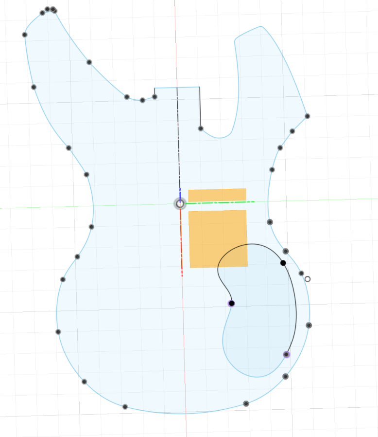 Screenshot of the guitar body outline being traced and adjusted in Fusion 3D modeling software